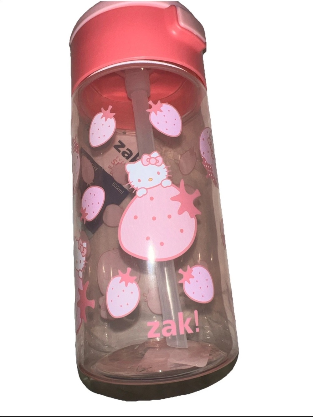Bundle of 6 Hello Kitty Zak Pink Strawberry Kids Water Bottles open box